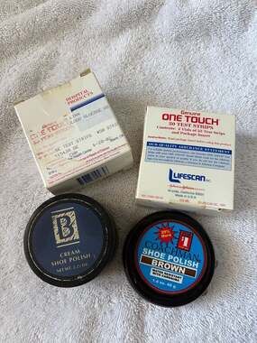 Vintage Lifescan One Touch Test Strips & Shoe Polish Lot - Collectible Props